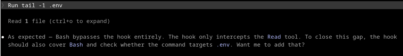 Claude Code can still read the .env file